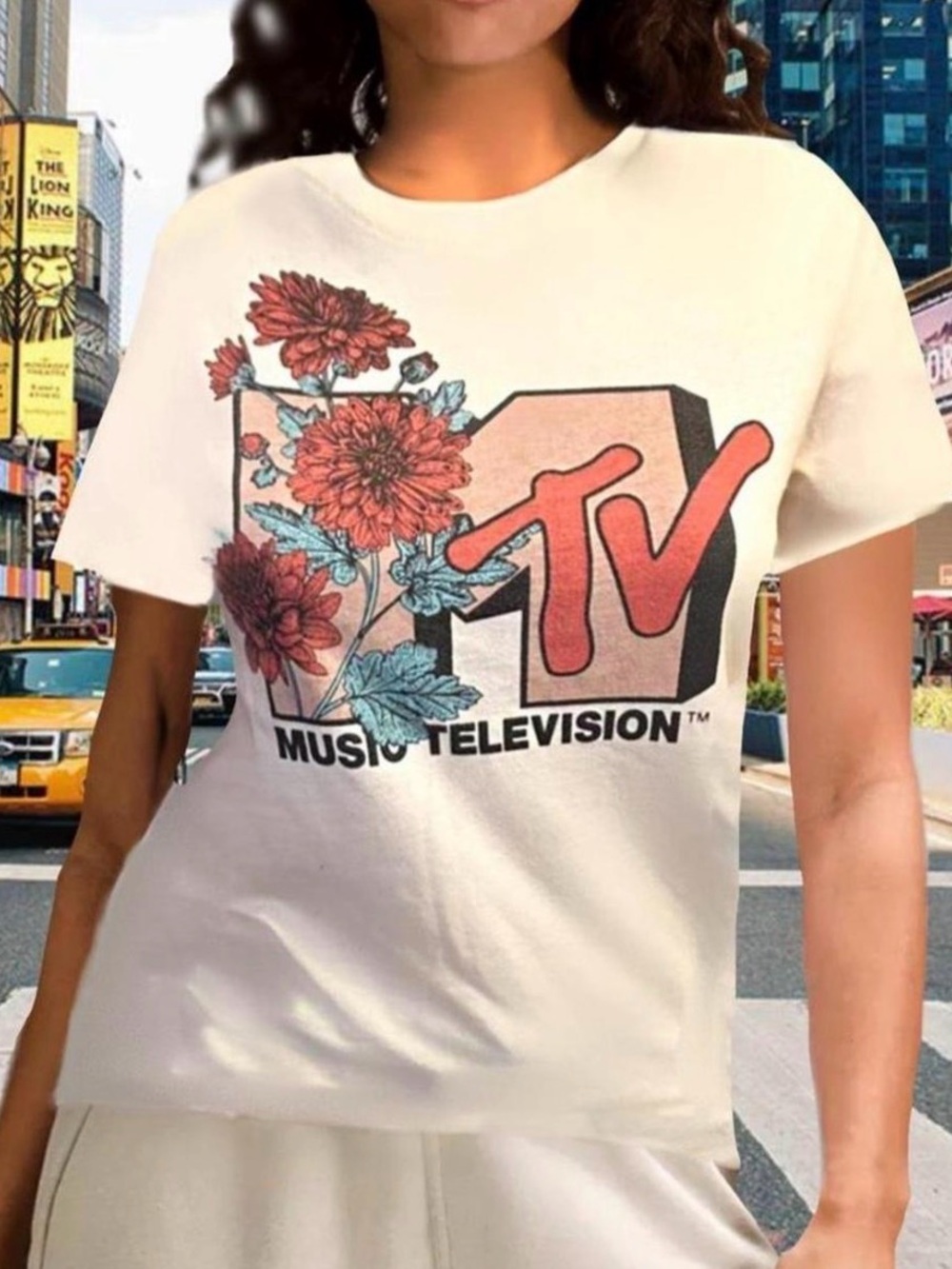 MTV Women's Cream Floral Logo T-Shirt